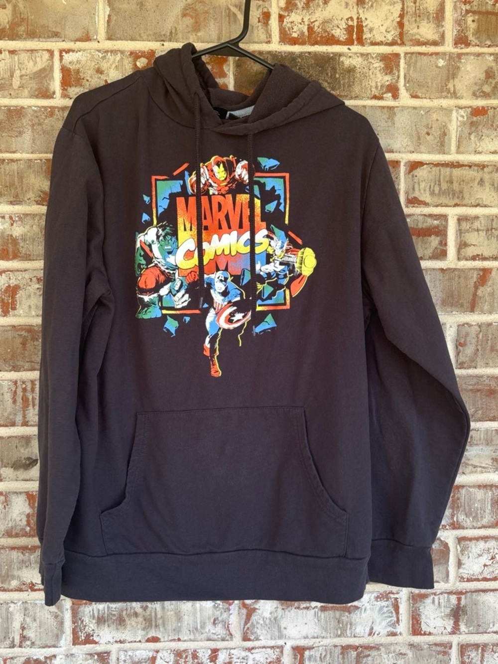 Marvel Black Pullover Hoodie with Colorful Comic Graphic